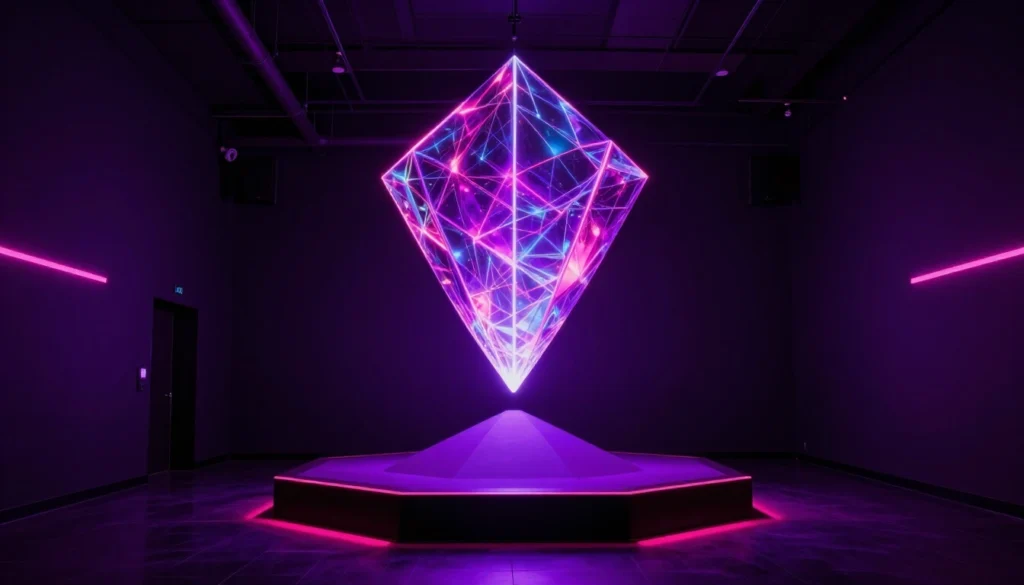 Hologramm-Raum mit schwebender dreidimensionaler Projektion im Museum of Illusions Berlin
