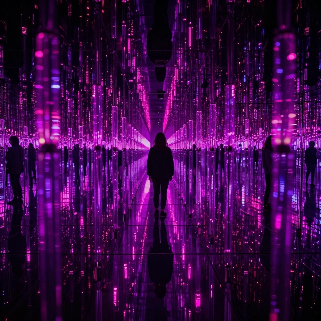 Infinity Room Installation mit unzähligen gespiegelten Lichtern im Museum of Illusions Berlin