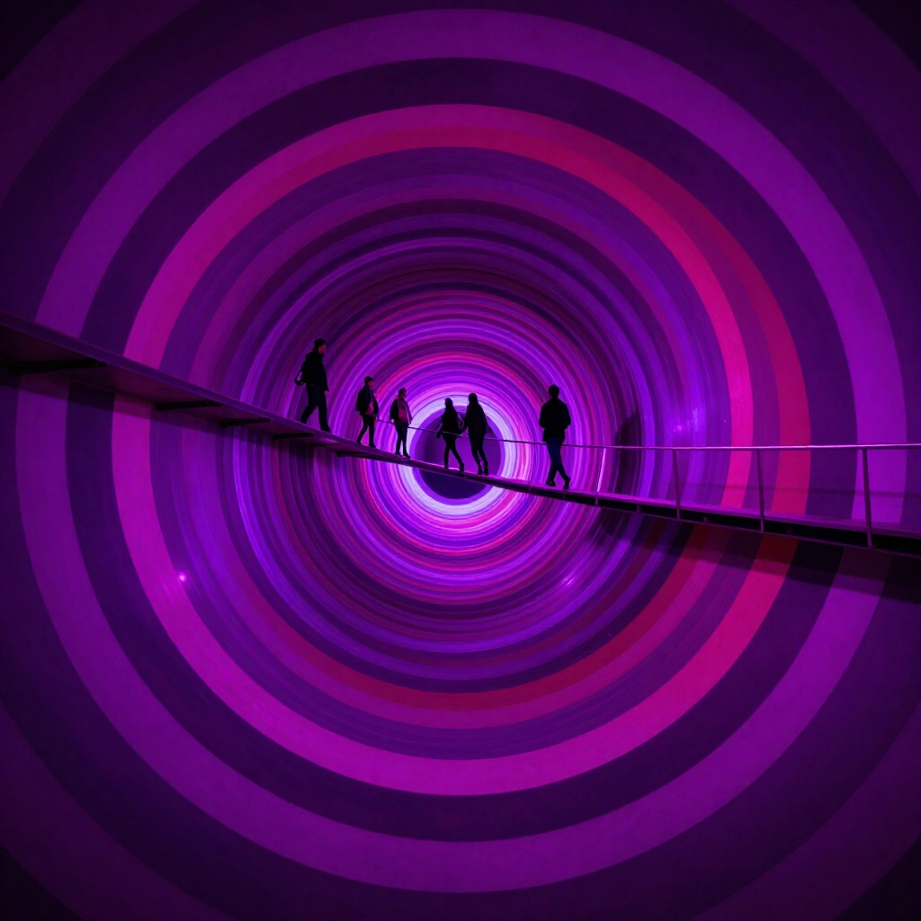 Rotierender Vortex-Tunnel mit Spiralmuster im Museum of Illusions Berlin